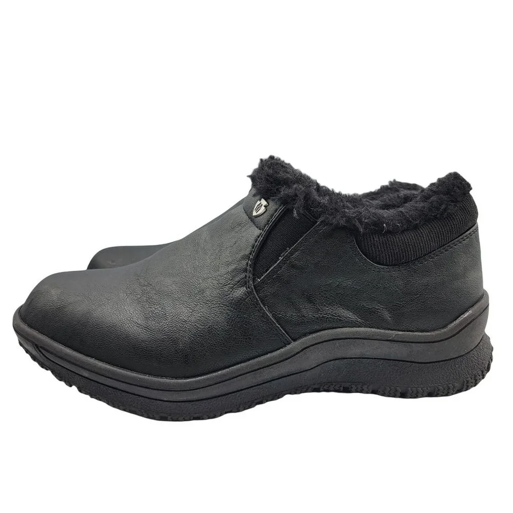 Minnetonka Erie Faux-Fur Booties Womens Size 5 Black Lined Warm Slip On Shoes